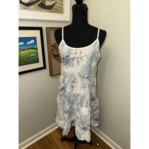 Valentina Naldi Womens Floral Sleeveless Dress Linen Blue White Tropical Small